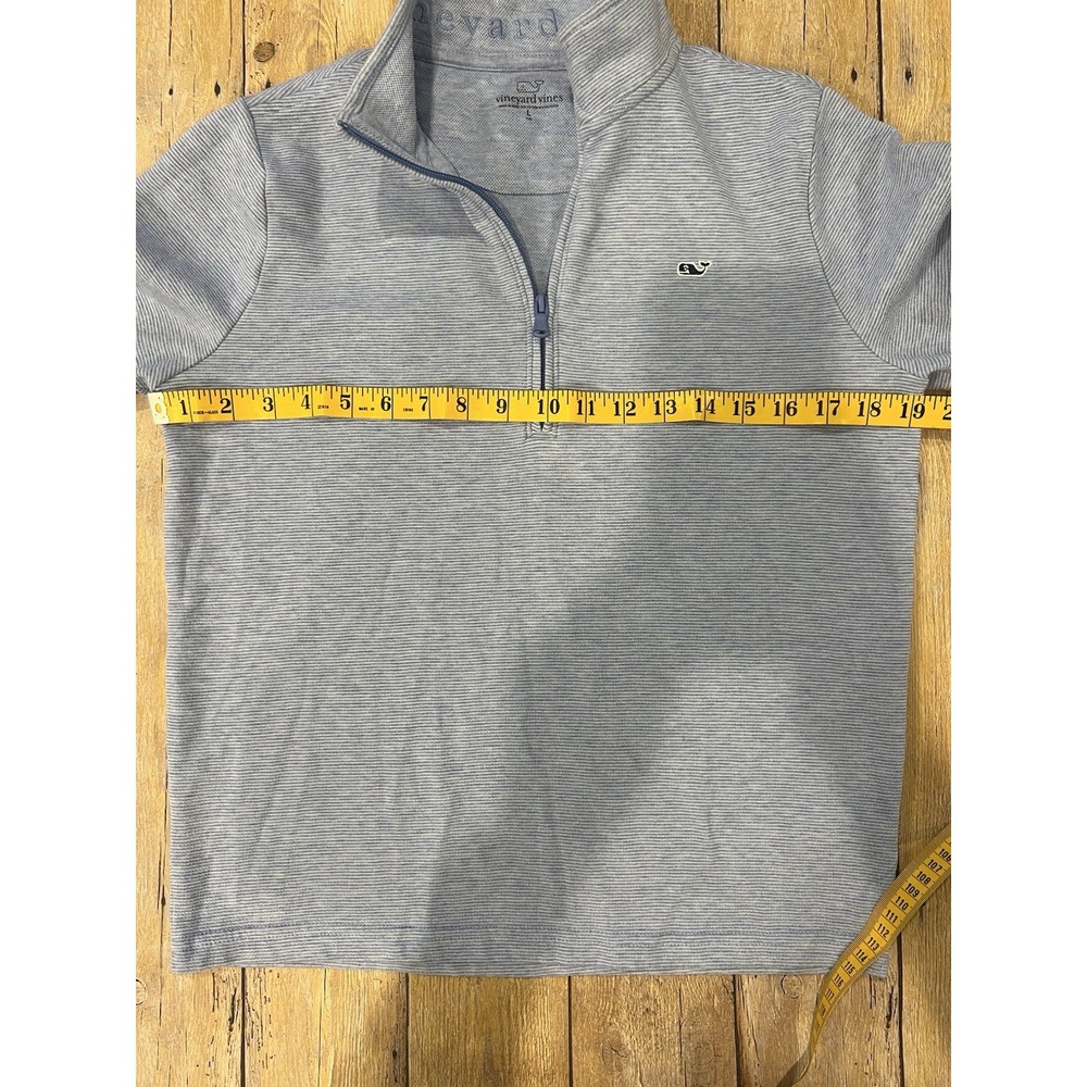 Vineyard Vines 1/4 Zip Pullover Light Blue/White Striped Boys Sz Lg Whale Logo - Picture 8 of 11